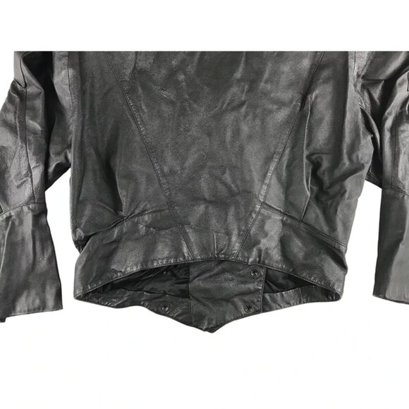 Adler Womens Black Leather Shawl Collar Bomber Motorcycle Jacket Size L - Picture 8 of 10